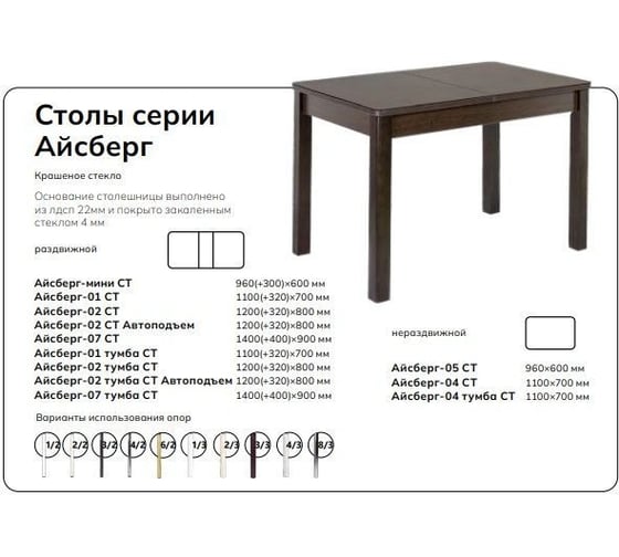 Стол Столбург Айсберг 02 СТ ЛДСП: Венге - Стекло белое 4627194480119