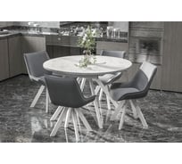 Стол Столбург ЛОКИ D-1200(+380) Премиум: Мрамор Белый - Царговый пояс: Белый 4657811521116