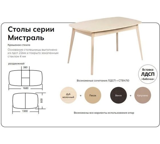 Стол Столбург Мистраль СТ ЛДСП: Венге - Стекло капучино 4627194504662