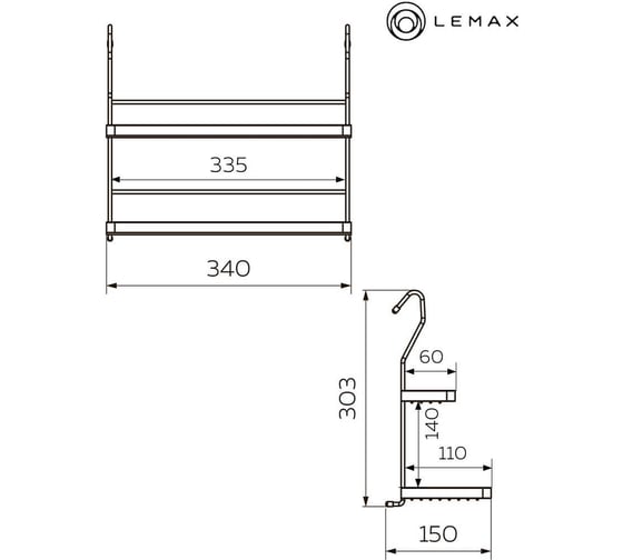 Двухъярусная полка Lemax mix, длина 340 мм, ширина 155 мм, высота 305 мм,  хром YJ-G212