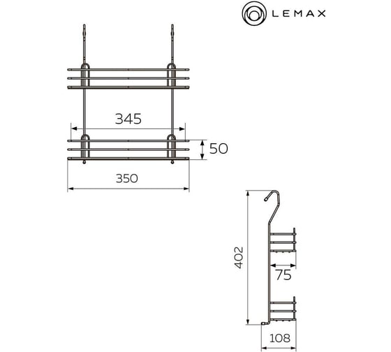 Двухъярусная полка для специй Lemax тип-2, длина 350 мм, ширина 110 мм, высота 400 мм, хром LE 540