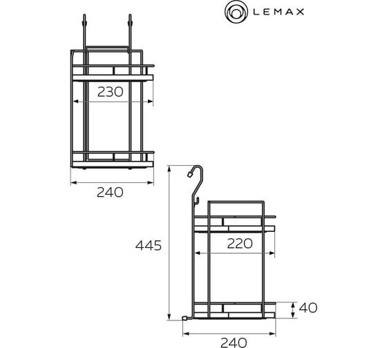 Угловая двухъярусная полка Lemax малая, длина 240 мм, ширина 240 мм, высота 445 мм, хром YJ-G209A