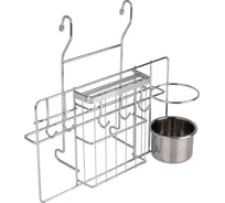 Полка на рейлингах для ножей и досок с крючками Lemax, длина 380 мм, ширина 180 мм, высота 350 мм, хром MX-404