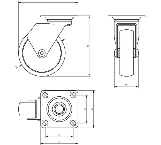 Мебельное колесо GTV CALIBRO диаметр 50 мм, черное, без стопора KM-CALIBRO-50MM-BH-20
