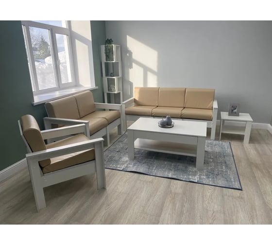Кресло NEW VICTORIA каркас белый, кожзам бежевый К0033