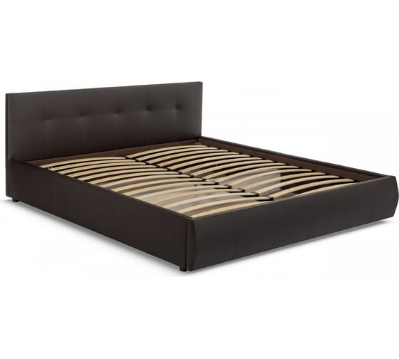 Кровать Woodville Афродита 180x200 см, с ПМ, эко кожа коричневая 353602