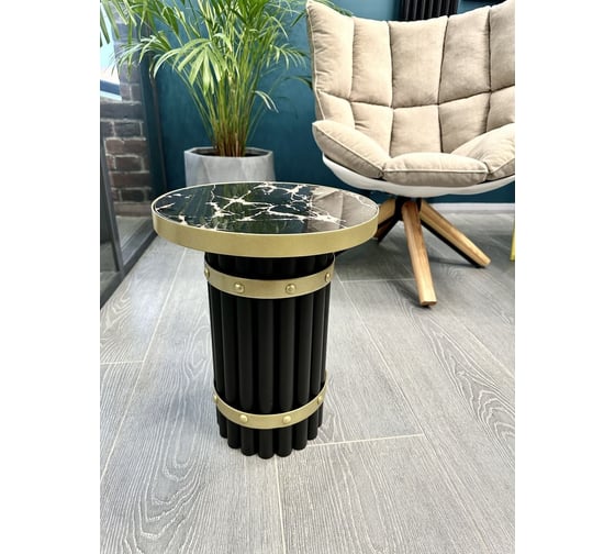 Столик журнальный круглый Maison de Plush Marbre noir черный мрамор S 19T005B