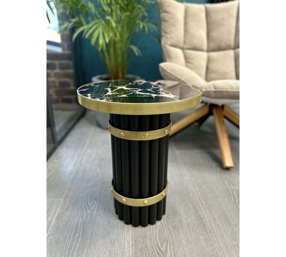 Столик журнальный круглый Maison de Plush Marbre noir черный мрамор M 19T005A