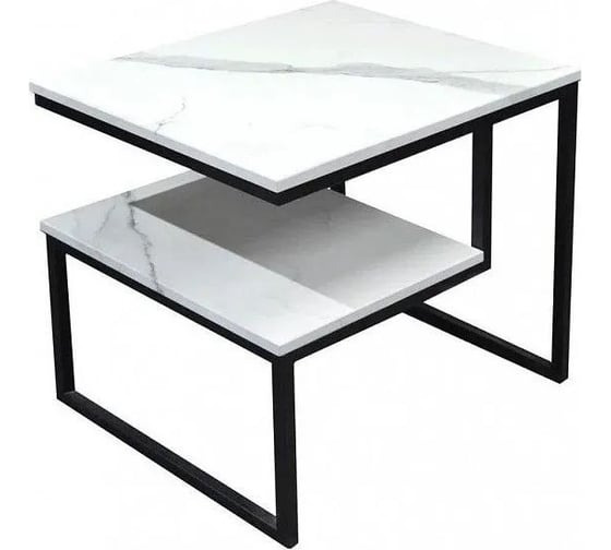 Стол журнальный Desk Question лофт DQ Shelf Fir белый мрамор, черный 600x450x516 217957