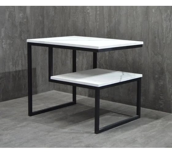 Стол журнальный Desk Question лофт DQ Shelf Fir белый мрамор, черный 600x450x516 217957