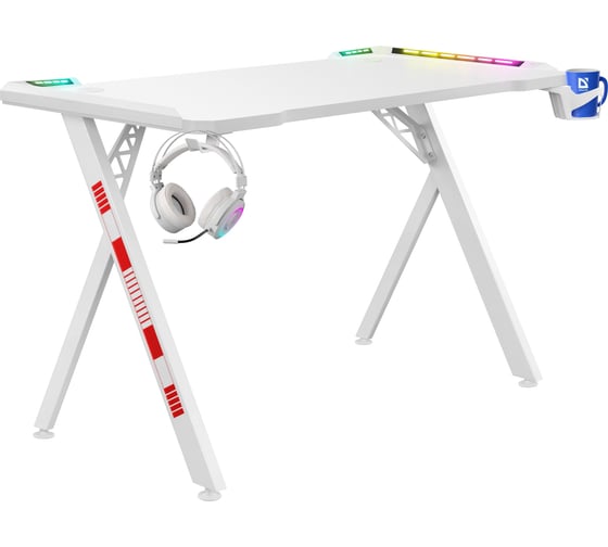 Игровой стол DEFENDER Foton RGB, подвес кружки+гарнитуры, белый 64308