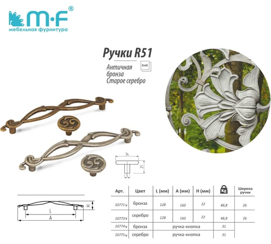 Ручка-кнопка MF H61, античная бронза 10774v