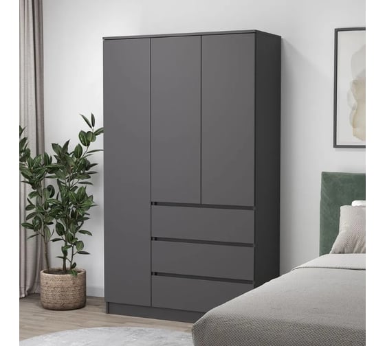 Шкаф Letta 3 в 1 Пакс с 3 ящиками серый графит 1050x1800x454 L3741