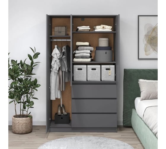 Шкаф Letta 3 в 1 Пакс с 3 ящиками серый графит 1050x1800x454 L3741