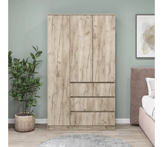 Шкаф Letta 3 в 1 Пакс с 3 ящиками дуб крафт серый 1050x1800x454 L3739 1