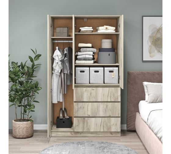 Шкаф Letta 3 в 1 Пакс с 3 ящиками дуб крафт серый 1050x1800x454 L3739