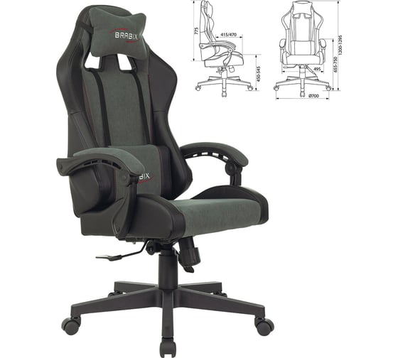 Кресло компьютерное BRABIX Striker Gm-121, синхромеханизм, 2 подушки, экокожа/велюр, черное/серое 532961
