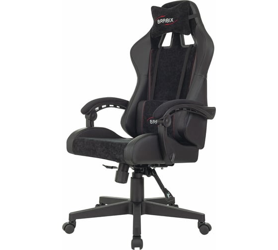 Кресло компьютерное BRABIX Striker Gm-121, синхромеханизм, 2 подушки, экокожа/велюр, черное, 532962