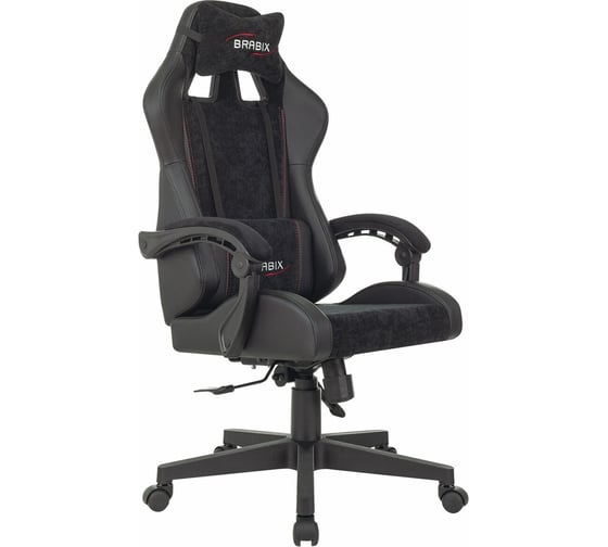 Кресло компьютерное BRABIX Striker Gm-121, синхромеханизм, 2 подушки, экокожа/велюр, черное, 532962