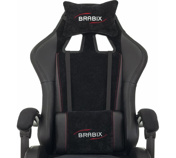 Кресло компьютерное BRABIX Striker Gm-121, синхромеханизм, 2 подушки, экокожа/велюр, черное, 532962