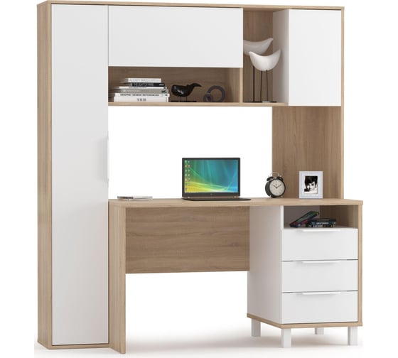 Компьютерный стол Woodville Комфорт 12.95 162x60,3x180 дуб сонома / белый PE шагрень 415713