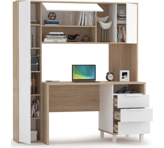 Компьютерный стол Woodville Комфорт 12.95 162x60,3x180 дуб сонома / белый PE шагрень 415713