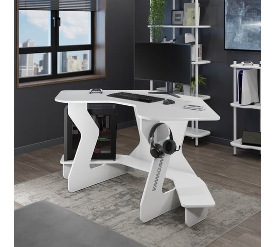 Игровой угловой компьютерный cтол VMMGame JETX LIGHT WHITE SF-1WWE