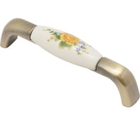 Ручка-скоба с фарфором KERRON 96мм, Д107 Ш23 В33, античная бронза/молочный SF04-06-96 BA