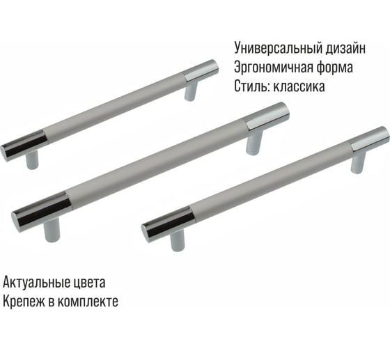 Ручка-скоба мебельная Trodos ZY-1029 128 мм, алюминий 71гр, хром/хром матовый 303186