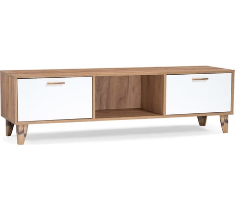 ТВ-тумба Woodville Эго Т-3 на ножках дуб крафт золотой / белый глянец 455848