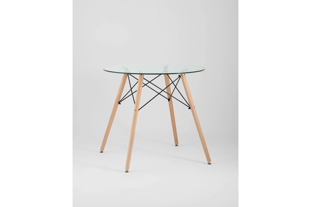 Стол обеденный круглый Стул Груп DSW D80, стеклянный, на деревянных ...