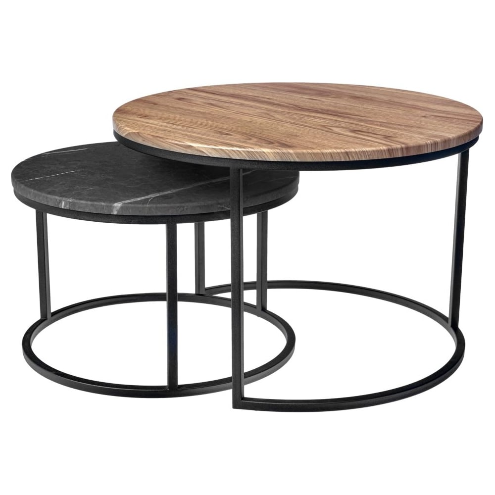 Набор кофейных столиков BRADEX Tango орех и серый мрамор с чёрными ...