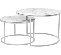 Набор кофейных столиков BRADEX Tango белый мрамор (стекло с фотопечатью) с белыми ножками, 2 шт. RF 0600