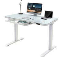 Письменный стол для офиса с электроприводом LuxAlto E4A, белое подстолье, белая столешница, стекло, 120x60 см 17005