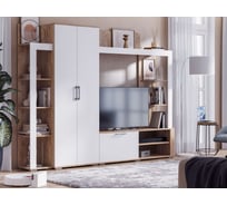 Гостиная КПУП "Калинковичский мебельный комбинат" НЕВАДА 2,379x1,770x0,386, фасад МДФ СОФТ ВАЙТ, корпус ДУБ КРАФТ ЗОЛОТО STM-010200134712