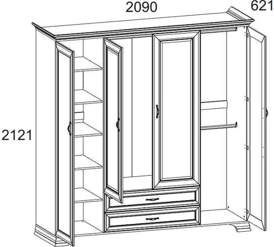 Шкаф Anrex 4D2S Z, TIFFANY, цвет вудлайн кремовый 648216