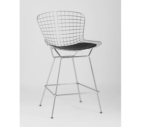 Стул для кухни обеденный Стул Груп Bertoia, хромированный, с черной подушкой BTY-18-P6 CH/BL