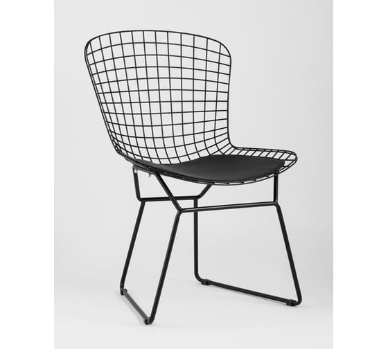 Стул для кухни обеденный Стул Груп Bertoia, черный, с черной подушкой BTY-18-P6 BL/BL