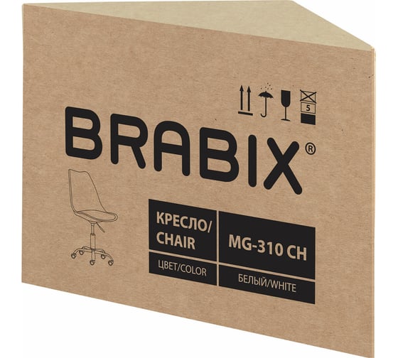 Кресло стул BRABIX Eames Mg-310 Ch, хром, пластик белый, экокожа белая 532923