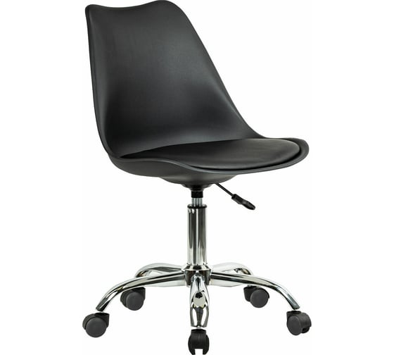 Кресло стул BRABIX Eames Mg-310 Ch, хром, пластик черный, экокожа черная 532925