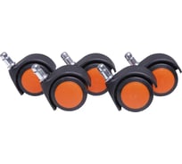 Прорезиненные мебельные колеса ВПМ 5 шт., диаметр 50 мм, высота штока 20 мм, диаметр штока 11 мм, черный с оранжевым 6178034