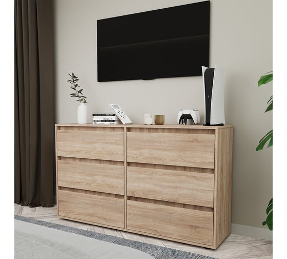 Комод Letta City New 6 ящиков, Дуб сонома, 1400x827x394 L3750.03/01