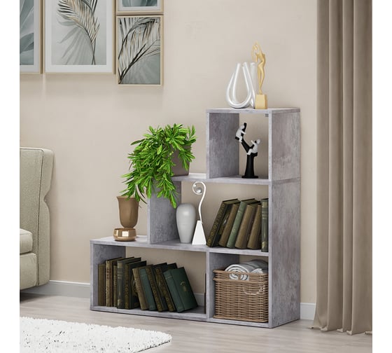 Стеллаж Letta Quattro New 4 секции горка, Цемент светлый вельвет, 954x956x288 L3728.20/01