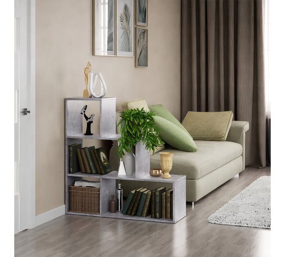 Стеллаж Letta Quattro New 4 секции горка, Цемент светлый вельвет, 954x956x288 L3728.20/01