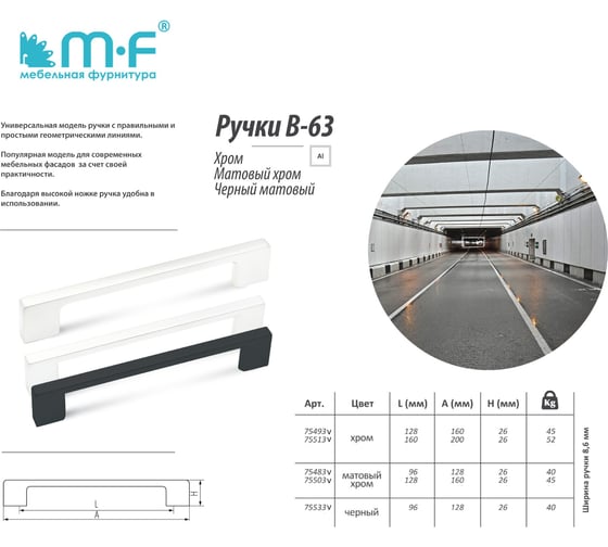 Ручка-скоба MF В63-96, черный (алюминий) 75533v