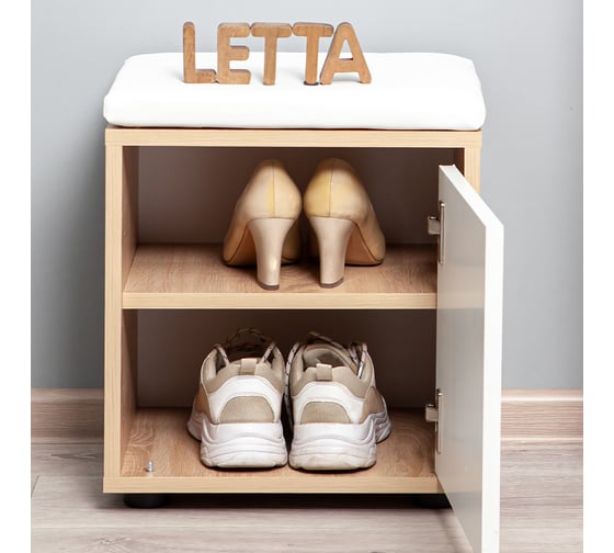 Тумба для обуви Letta Мальта Лайт Дуб сонома/Белое гладкое 380x425x300 L2953