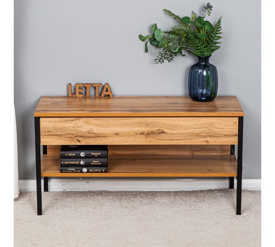 Тумба под ТВ Letta Tokyo с ящиком ЛДСП Дуб вотан, Черный металл 900x470x300 LMK00020