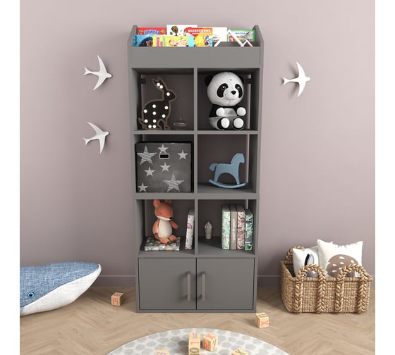 Стеллаж Letta Quattro New в детскую для книг и игрушек Серый графит 642x864x288 L3898.09/01