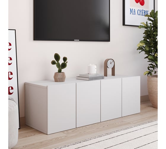 Тумба под ТВ Letta Валенсия Plus 4 ящика Белое тиснение 1000x340x334 L3757