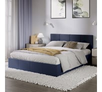 Кровать ТриЯ Лора 1600 с мягкой обивкой и заглушиной, с ПМ, Велюр Confetti Blue 244086